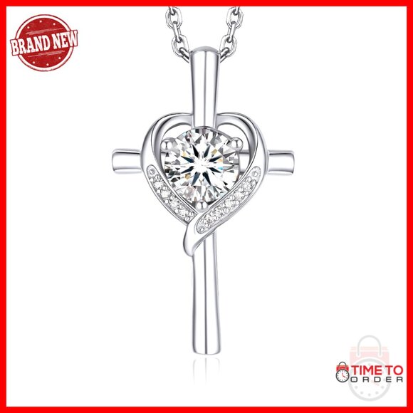 Sterling Silver Moissanite Cross Pendant Necklace Elegant Religious Gift